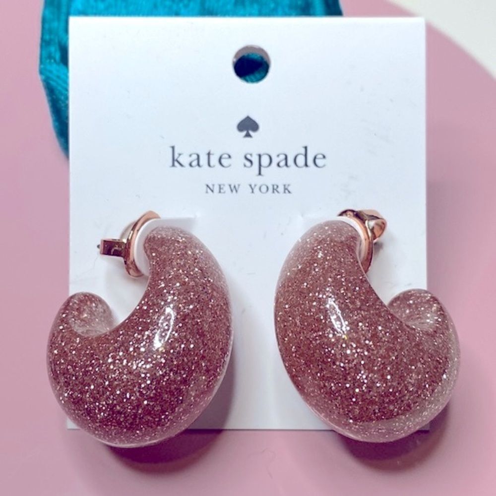 💛 New! Kate Spade Pink New York Glitter Chunky Hoop Earrings